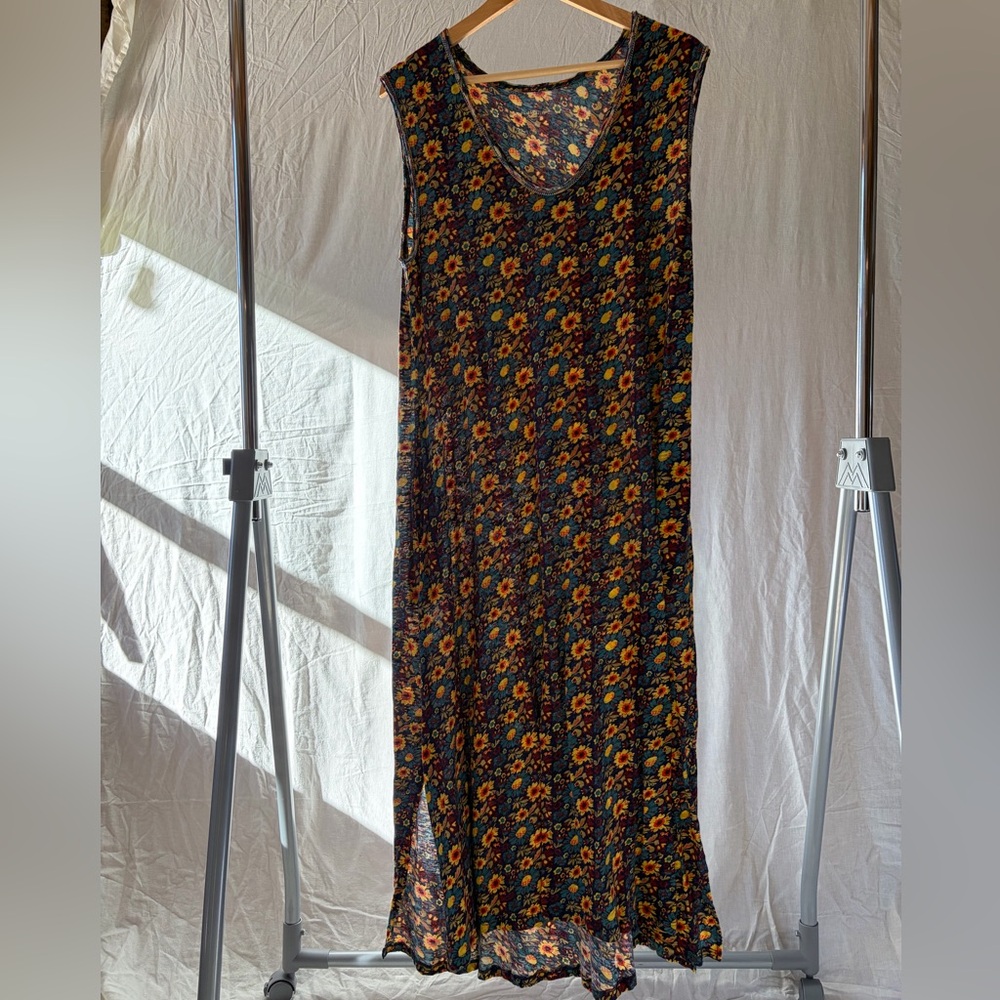 Natural Life Black Floral Midi Dress with Yellow & Orange Blooms